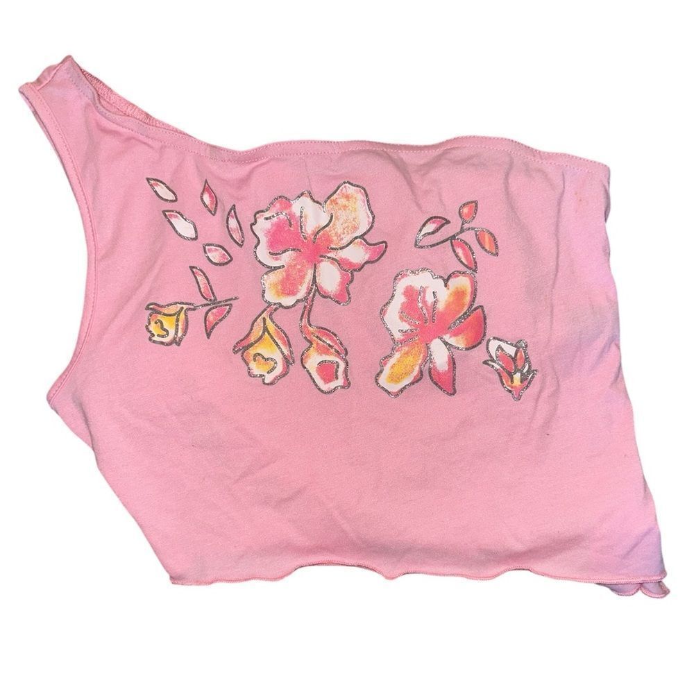 SHEIN Pink one shoulder crop top.